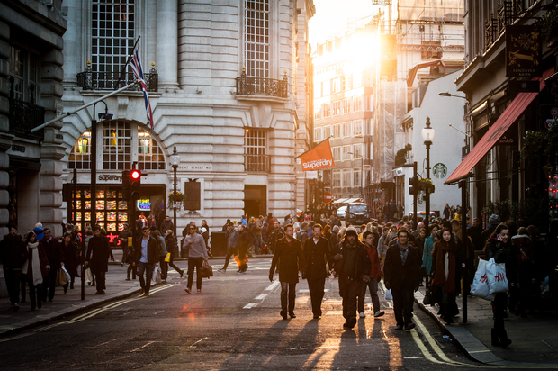 Large city sunny people street